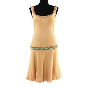 Dolce & Gabbana Orange Tweed Chain Embellished Dress 40 Sleeveless Knee Length S